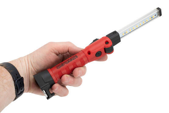 Streamlight Strion Switchblade flashlight features a magnetic base and a hanging hook